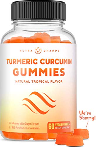 Product Cover Turmeric Curcumin with Ginger Gummies - Natural, Vegan, Chewable Gummy Vitamin Supplement for Adults & Kids [Premium 95% Curcuminoids] Joint Support, Pain Relief, Anti-Inflammatory, Antioxidant Chews