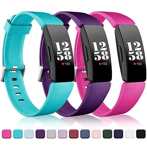 Product Cover Wepro Bands Compatible Fitbit Inspire HR & Ace 2 for Women Men Kids, Small, Replacement Wristband Sports Strap Band for Fitbit Ace 2 & Inspire Fitness Tracker, Teal, Plum, Rose Pink