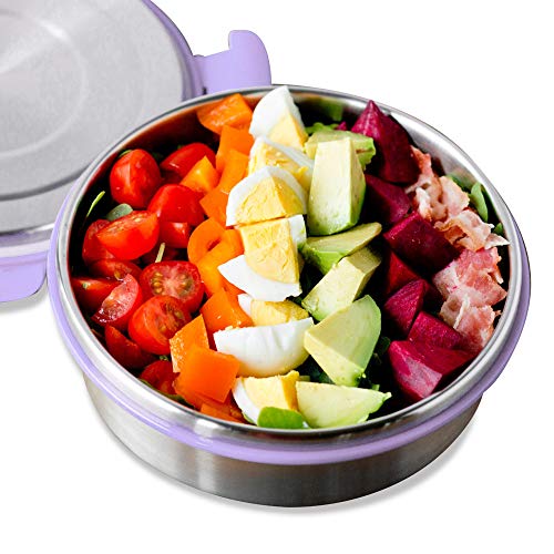 Product Cover LunchBots Salad Bowl Lunch Container - 3 Cup - Leak Proof Lid - Stainless Steel Inside - Not Insulated - BPA Free, Dishwasher Safe - Lavender - 3 cup