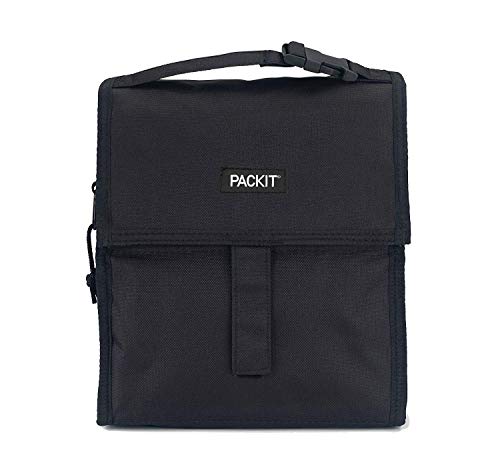 Product Cover PACK IT packit 10 inch 10 hour Freezable Foldable Reusable Multipal Uses Lunch Bag with Adjustable Strap (Black)