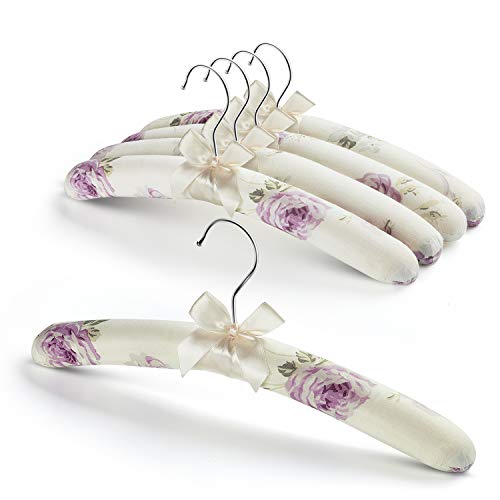Product Cover GLCON Satin Padded Hangers for Women Clothing - Floral Sweater Hangers No Bump - Padded Coat Hangers for Wedding - Thick Foam Silk Clothes Hangers for Adult (Pack of 5)
