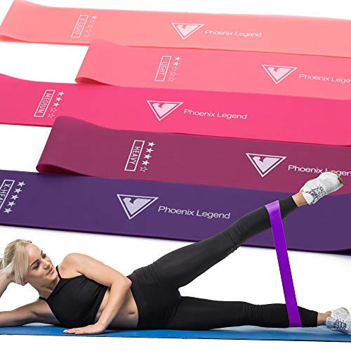 Product Cover Phoenix Legend Exercise Resistance Bands (5 Loop Set) Stretching, Workout, Physical Training, Recovery, and Fitness | Low-Impact Progressive Strength | Wide, Non-Slip Shape | Women, Men ... (Pink)