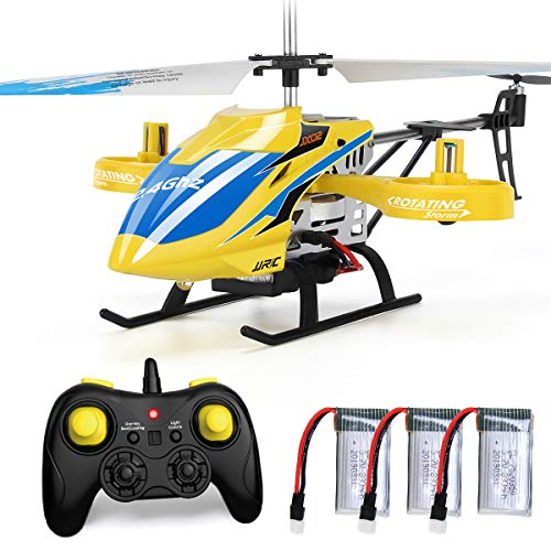 Product Cover JJRC Helicopter with Remote Control, JX02 Helicopter 4 Channel with Side Propellers for Fly Sideway Altitude Hold with 3 Batteries in 18 Minutes Crash Resistance RC Toy Helicopter Gift (Yellow)