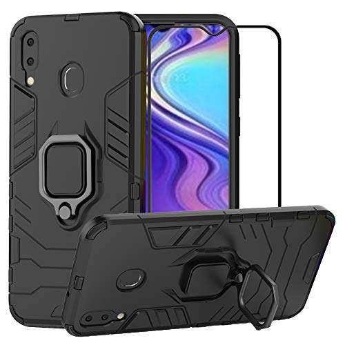 Product Cover BestAlice for Samsung Galaxy M20 Case, Hybrid Heavy Duty Protection Shockproof Defender Kickstand Armor Case Cover Tempered Glass Screen Protector，Black