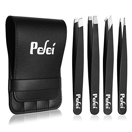 Product Cover Tweezers Set - Professional Stainless Steel Tweezers, Best Precision Tweezers for Eyebrows - Great Precision for Facial Hair, Ingrown Hair, Splinter, Blackhead and Tick Remover (Black)