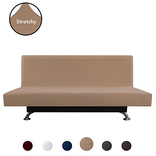 Product Cover PureFit Super Stretch Armless Chair Sofa Slipcover - Spandex Non Slip Soft Couch Sofa Cover, Washable Furniture Protector with Elastic Bottom for Kids, Pets （Futon， Camel）
