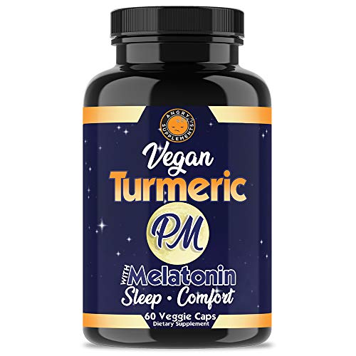 Product Cover Vegan Turmeric PM Sleep Aid w. Melatonin, Valerian Root, L-Theanine (60 Veggie Capsules-2 Month Supply), Sleeping Pills for Relaxation, Comfort and Joint Support (1-Bottle)