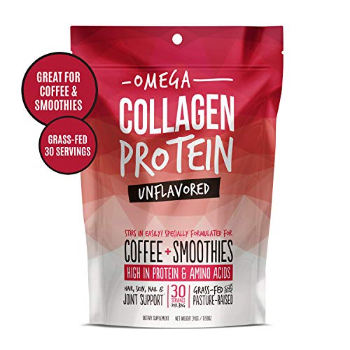 Product Cover Omega Collagen Protein for Coffee, Unflavored, Keto-Friendly - Grass-fed Peptides Powder | Perfect for Hair, Skin, Nails, Joints | Essential Amino Acids - by Omega PowerCreamer (12 oz)