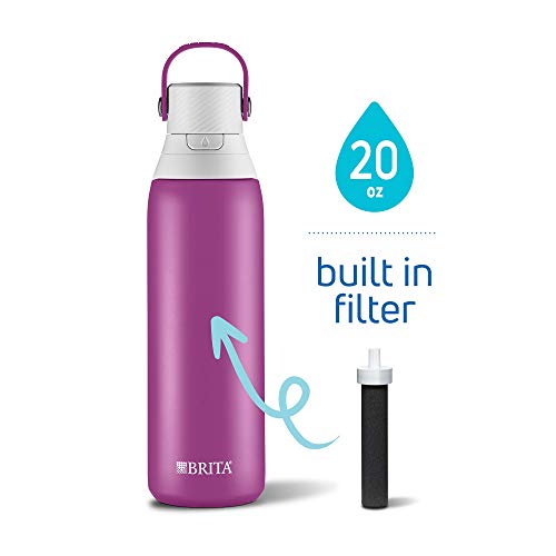 Product Cover Brita 20 Ounce Premium Filtering Water Bottle with Filter - Double Wall Insulated Stainless Steel Bottle - BPA Free - Lilac and Assorted Colors