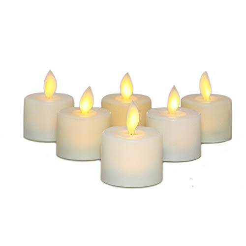 Product Cover Flameless Flickering LED Tea Lights Candles Flameless Votive Candles Realistic Dancing LED Flames Battery Operated Candles Electric Fake Candle Unscented LED Tealight Candles Warm White, Pack of 6