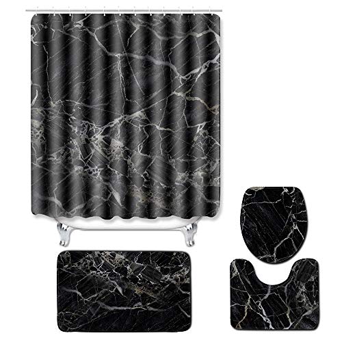 Product Cover Galapara 4pcs/Set Shower Curtain Set with Rugs and Accessories Printed Pattern Complete Flannel Bath Mat Set Bathroom Decorations, 71
