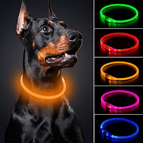 Product Cover BSEEN LED Dog Collar - Cuttable Water Resistant Glowing Dog Collar Light Up, USB Rechargeable or Battery Powered Pet Necklace Loop for Dogs (USB Rechargeable-70cm [L,Can be cuttable], Orange)