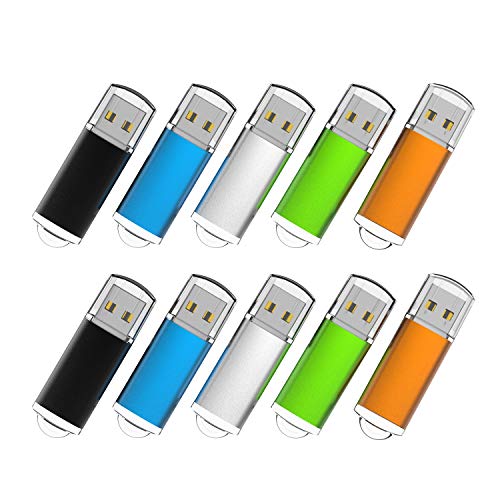 Product Cover RAOYI 10PCS 64GB Bulk USB Flash Drives Thumb Drives Fold Storage Memory Stick USB 2.0 Jump Drive(5 Mixed Colors: Black Blue Green Orange Silver)