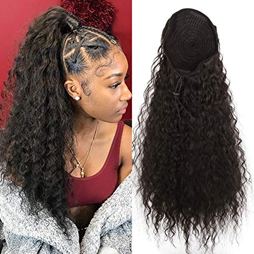 Product Cover CINHOO Heat Resistant Synthetic Kinky Straight Ponytail Long Afro Kinky Curly Hair Bun Extension With Two Plastic Combs Hairpiece (2#)