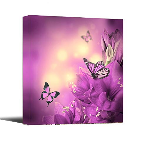 Product Cover Canvas Wall Art - Butterfly with Pink Flowers Animal Paintings Print - 12