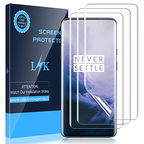 Product Cover LK [3 Pack] Screen Protector for Oneplus 7 Pro/Oneplus 7t Pro/Oneplus 7 Pro 5G, [Ultrasonic Fingerprint Compatible] Flexible TPU Film HD Clear, Anti-Scratch, Case Friendly