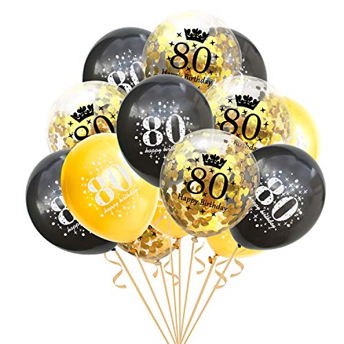Product Cover 15 Packs Inflatable Confetti Balloons 12 Inch Latex Clear Birthday Balloons 18 30 40 50 60 70 80Anniversary Decoration Party Favors (80 Years Old)