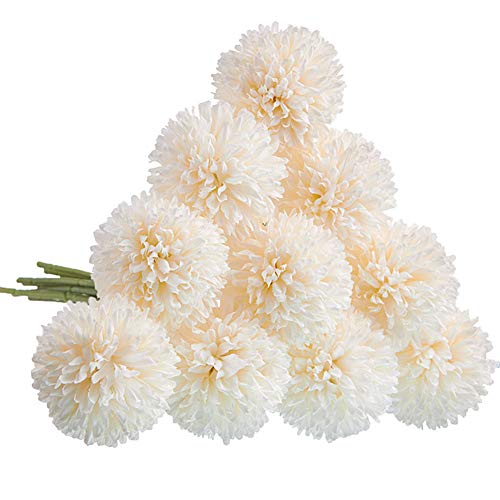 Product Cover CQURE Artificial Flowers, Fake Flowers Silk Plastic Artificial Hydrangea 10 Heads Bridal Wedding Bouquet for Home Garden Party Wedding Decoration 10Pcs (White)
