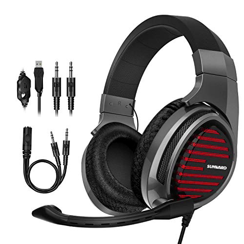 Product Cover Stereo Gaming Headset for Xbox One PS4 PC 7.1 Surround Sound Noise Cancelling Over Ear Headphones with Mic Volume Control Soft Memory Earmuffs for Laptop Mac Nintendo Switch Games