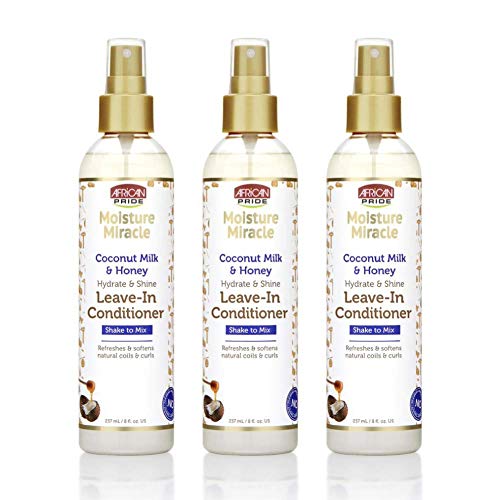 Product Cover African Pride Moisture Miracle Coconut Milk & Honey Leave-In Conditioner (3 Pack) - Refreshes & Softens Natural Coils & Curls, Hydrates & Shines, 8 oz
