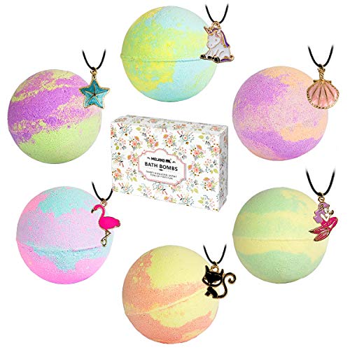 Product Cover Bath Bombs with Surprise Necklaces - 6pcs 5.5 oz Bubble Bath Fizzies for Kids Unicorn Bath Bombs Gift Set for Women Girls Birthday Christmas Anniversary