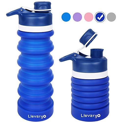 Product Cover Llevargo Collapsible Water Bottle, BPA-Free, FDA Approved, Food-Grade Silicone Leak Proof Portable Sports Travel Water Bottle for Outdoor, Gym, Hiking, 20oz