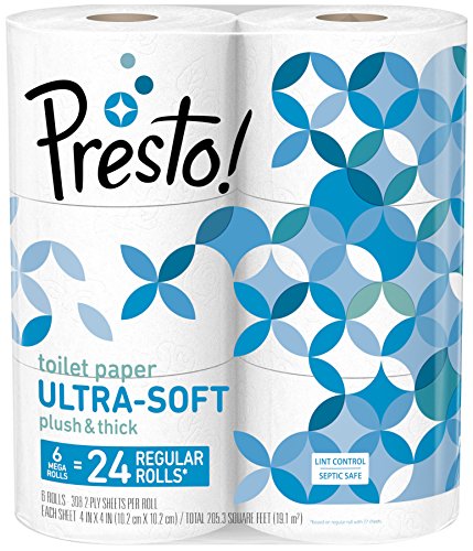 Product Cover Amazon Brand - Presto! 308-Sheet Mega Roll Toilet Paper, Ultra-Soft, 6 Count