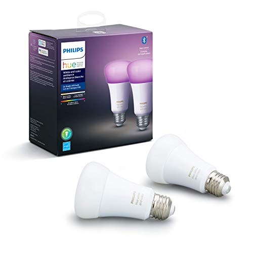 Product Cover Philips Hue White and Color Ambiance 2-Pack A19 LED Smart Bulb, Bluetooth & Zigbee compatible (Hue Hub Optional), Works with Alexa & Google Assistant - A Certified for Humans Device