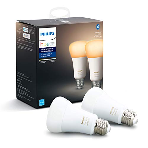 Product Cover Philips Hue White Ambiance 2-Pack A19 LED Smart Bulb, Bluetooth & Zigbee compatible (Hue Hub Optional),Works with Alexa & Google Assistant - A Certified for Humans Device