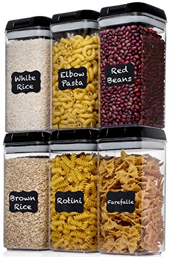 Product Cover Shazo Airtight Food Storage Container (Set of 6) - BONUS Measuring Cups & Spoons Set - Labels & Marker - Durable Plastic - BPA Free - Clear Plastic w/Lids - Air Tight Snacks Pantry & Kitchen Container