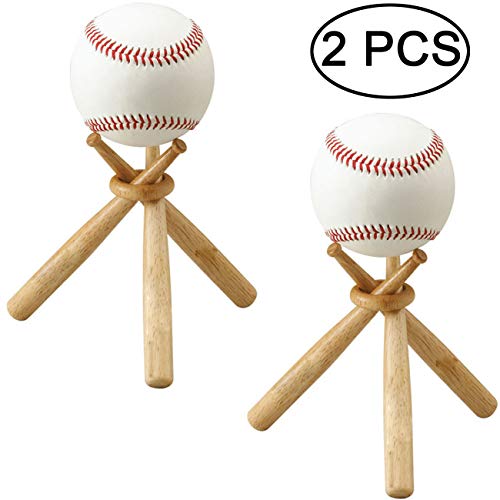 Product Cover TIHOOD 2 Packs Wooden Baseball Display Stand Holder -Consists of 3 Mini Baseball Bat