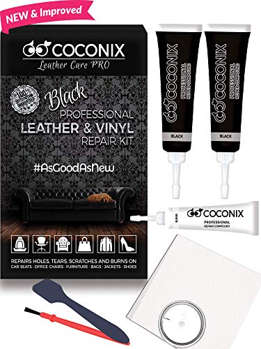Product Cover Coconix Black Leather Repair Kits for Couches - Vinyl & Upholstery Repair Kit for Car Seats, Sofa & Furniture - Liquid Scratch Filler Formula Repairs Couch Tears & Burn Holes