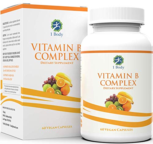Product Cover Vitamin B Complex - 5-MTHF Folate with B1, B2, B5, B6, Methyl B12, Niacin, Biotin - Wide Range of Benefits for Stress, Heart Health, Healthy Brain Function, Nervous System Support
