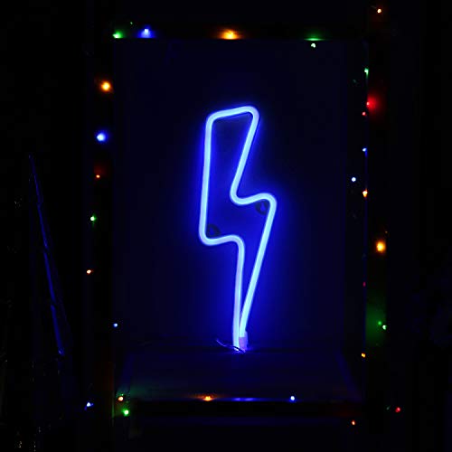 Product Cover Neon Night Light Blue Lightning Bolt Battery and USB Powered Wall Art LED Decorative Lights for Living Room Man' Cave Games' Room Party Decoration(NELNBB)