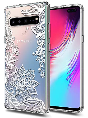 Product Cover Galaxy S10 5G Case Huness TPU Grip Bumper and Clear Flower Transparent Hard PC Backplate Hybrid Slim Phone Case Compatible for Samsung Galaxy S10 5G Phone (Flower)