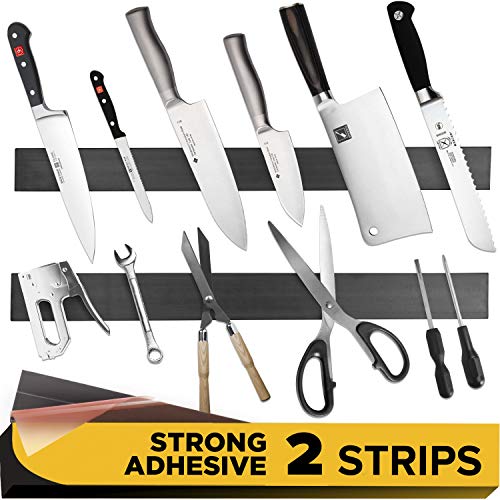 Product Cover Adhesive Magnetic Strip for Knives Kitchen with Multipurpose Use as Knife Holder, Knife Rack, Knife Magnetic Strip, Knives Bar, Kitchen Utensil Holder, Tool Holder for Garage and Kitchen Organizer