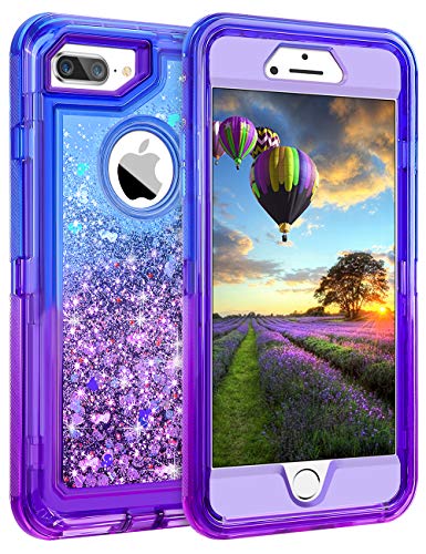 Product Cover Coolden Case for iPhone 8 Plus Case Protective Glitter Case for Women Girls Cute Bling Sparkle 3D Quicksand Heavy Duty Hard Shell Shockproof TPU Case for iPhone 6s Plus 7 Plus 8 Plus, Blue Purple