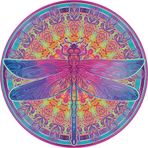 Product Cover Bgraamiens Puzzle-Zentangle Dragonfly-1000 Pieces Vivid Dragonfly Mandala Challenge Blue Board Round Jigsaw Puzzles