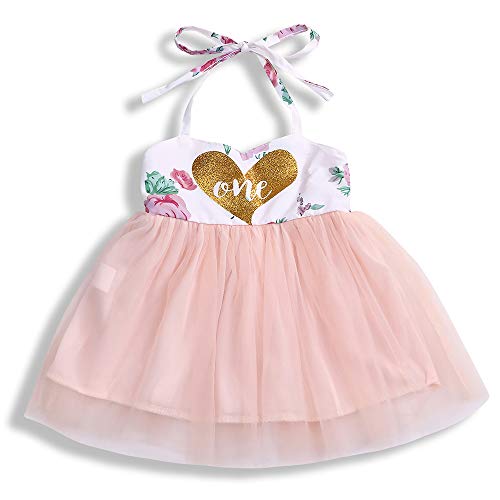 Product Cover Baby Girl Summer Outfits 1st Birthday Romper Top Sleeveless Floral Tutu Skirt 2Pcs Clothing Set (One, 9-12 Months)