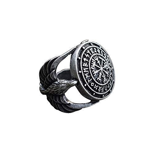 Product Cover SanLan Vegvisir Ring Triskele Ring Norse Viking Ring Magic Compass Viking Jewel Iceland Runic Compass Futhark Runes Stave Nordic Jewelry