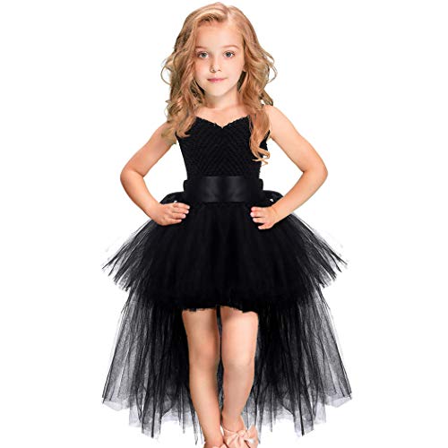 Product Cover Girls Tutu Dress with Train Handmade V-Neck Tulle Evening Wedding Birthday Party Dresses for Kids Ball Gown