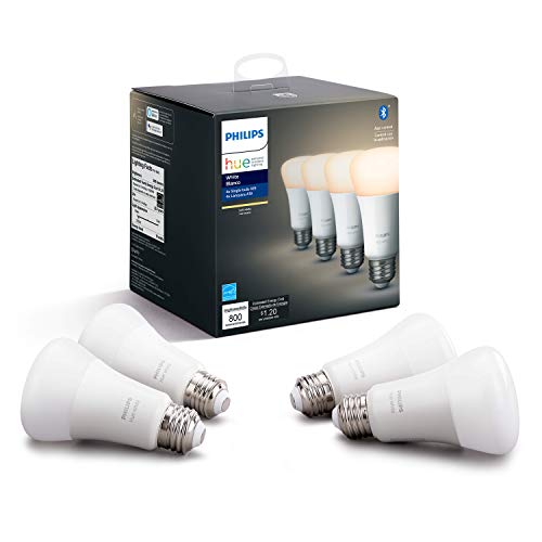 Product Cover Philips Hue White 4-Pack A19 LED Smart Bulb, Bluetooth & Zigbee compatible (Hue Hub Optional), Works with Alexa & Google Assistant - A Certified for Humans Device