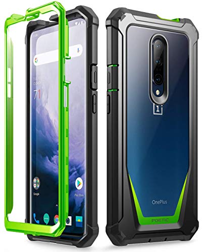 Product Cover Poetic Rugged Full-Body Hybrid Shockproof Bumper Cover, Built-in-Screen Protector, Guardian Series, Case for OnePlus 7 Pro 2019 Release (Green/Clear)