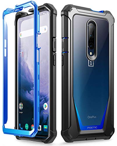 Product Cover Poetic OnePlus 7 Pro Rugged Clear Case, Full-Body Hybrid Shockproof Bumper Cover, Built-in-Screen Protector, Guardian Series, Case for OnePlus 7 Pro (2019 Release), Blue/Clear