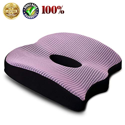 Product Cover Premium Comfort Seat Cushion Non-Slip Orthopedic Memory Foam Coccyx Cushion for Tailbone Pain Cushion for Office Chair Car Seat Back Pain Sciatica Relief Seat Cushion (Purple)