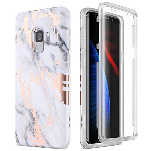 Product Cover SURITCH Case for Galaxy S9, [Built-in Screen Protector] Full-Body Protection Shockproof Rugged Bumper Protective Cover for Samsung Galaxy S9 5.8 Inch (Gold Marble)