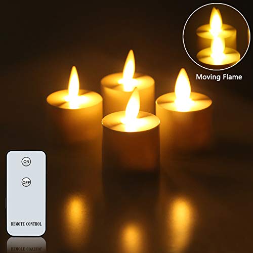 Product Cover Moving Flame LED Tea Light Candles Flameless Votive Candles Battery Operated Candles with Remote Control for Wedding Parties Events