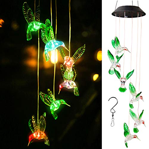 Product Cover WERTIOO Solar Hummingbird Wind Chime Color Changing Solar LED String Lights Outdoor Mobile Hanging Patio Light