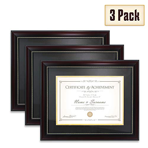 Product Cover Elegaframe Diploma Frame (3-Pack) That Holds 8.5x11 Inch Document with Mat and 11x14 Inch Without Mat, Black and Red with Golden Rim, for Documents and Certificates