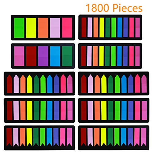 Product Cover Colored Page Markers Sticky Index Tabs 1800 Pcs, Arrow Flag Tabs Sticky Notes for Page Markers [3 Designs, 3 Sizes, 10 Bright Colors] Easy to Stick, Removes Cleanly